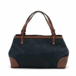 Gucci Denim Bag Craft Navy Brown Tote Leather Blue